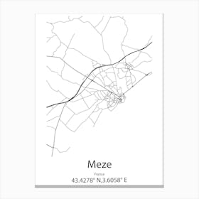 Meze,France Minimalist Map Canvas Print