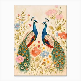 Folksy Floral Animal Drawing Peacock 4 Canvas Print