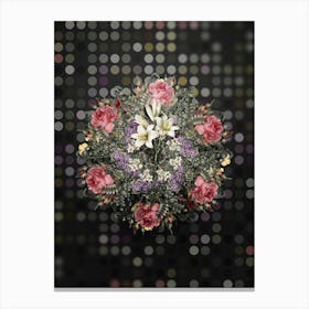 Vintage Madonna Lily Flower Wreath on Dot Bokeh Pattern n.0803 Canvas Print