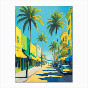 Yellow Avenue With Palm Trees Canvas Print