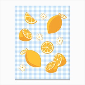 Lemons on Pastel Baby Blue Gingham Canvas Print