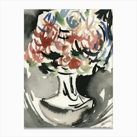 Flowers In A White Vase - floral painting ink watercolor vertical Canvas Print