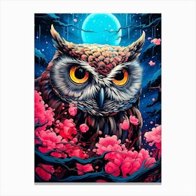 Owl In Cherry Blossoms 2 Canvas Print