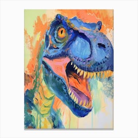 Bright Pastel Brushstroke Blue Dinosaur Canvas Print