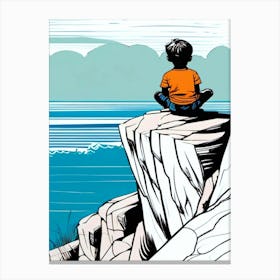 Boy Looking At The Ocean Canvas Print