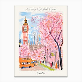 Poster Of London, Dreamy Storybook Illustration 3 Canvas Print