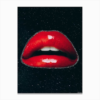 Stars Kiss Glitter Collage Art Red & Black Canvas Print