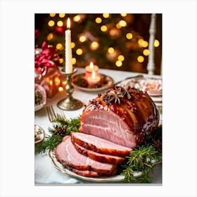 An Entregouted View Of A Glazed Spiced Pork Ham Festooned With A Crown Of Cloves Set On A Lavish C 2 2 Canvas Print