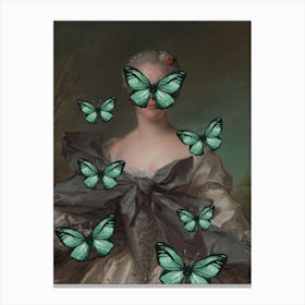 Green Butterflies Renaissance Painting Canvas Print