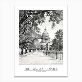 The Texas State Capitol Austin Texas Black And White Drawing 4 Poster Canvas Print