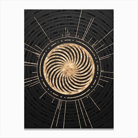 Geometric Glyph Symbol in Gold with Radial Array Lines on Dark Gray n.0100 Canvas Print