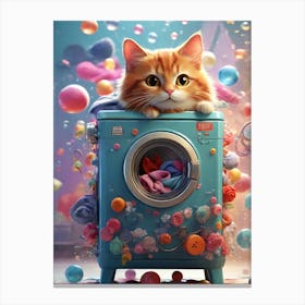 Cat In Washing Machine 13 Canvas Print