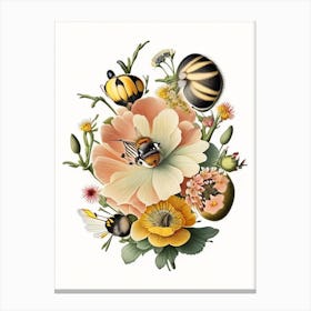 Flower With Bees 2 Vintage Canvas Print