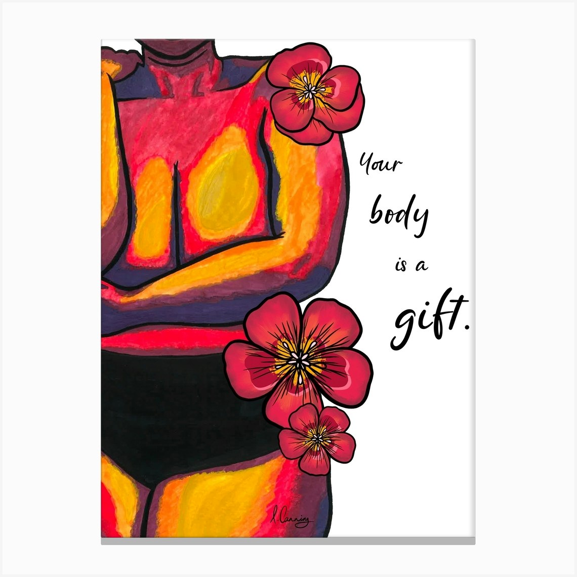 Your Body Is A Gift Red Floral Canvas Print by Art by Izzy Canning