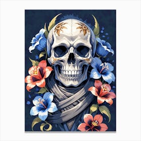 American Flag Floral Face Evil Death Skull (41) Canvas Print