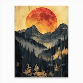 Red Moon In The Mountains Canvas Print