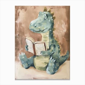 Neutral Pastels Dinosaur Reading A Book 2 Canvas Print