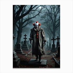 The Clown Who Walks Among Graves In The Cemetery Canvas Print