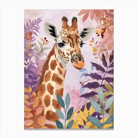 Giraffe In The Leaves Watercolour Inspired 3 Canvas Print