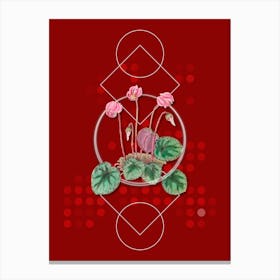 Vintage Shore Cyclamen Flower Botanical with Geometric Line Motif and Dot Pattern n.0395 Canvas Print