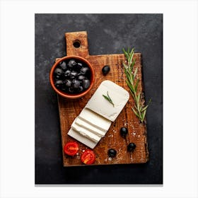 Olives and feta cheese — Food kitchen poster/blackboard, photo art Canvas Print