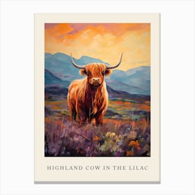 Highland Cow In The Lilac Poster Canvas Print