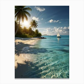 Tropical Beach With Palm Trees 1 Canvas Print