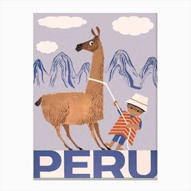 Peru, A Boy With Lama Canvas Print