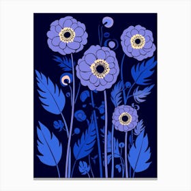 Blue Flower Illustration Scabiosa 1 Canvas Print