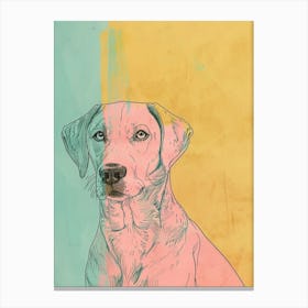 Labrador Dog Teal & Mustard Line Drawing Canvas Print