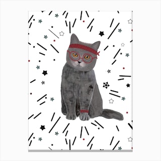 Hipster Cat Stars Canvas Print
