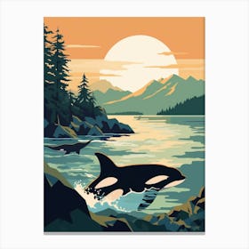 Orca Sunset & The Mountains Graphic Design 6 Canvas Print