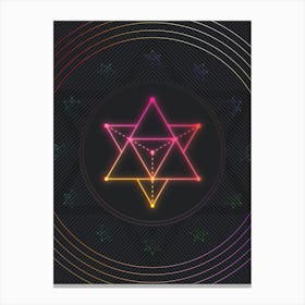 Neon Geometric Glyph in Pink and Yellow Circle Array on Black n.0246 Canvas Print
