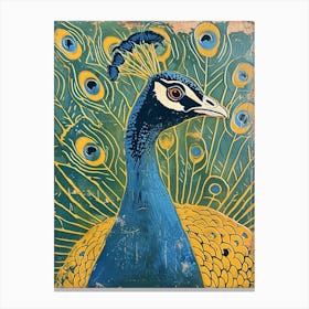 Blue Mustard Peacock Profile Portrait 3 Canvas Print