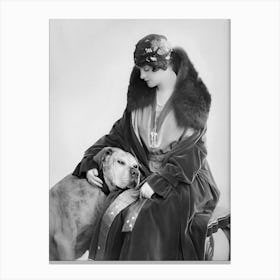 Lady With A Dog, Vintage Black and White Old Photo Canvas Print