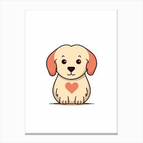 Kawaii Cute Dog Heart Line Illustration Canvas Print