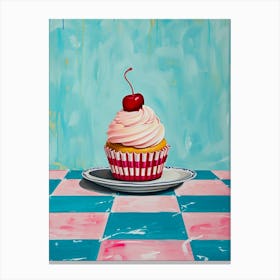 Cupcake Pink & Blue Checkerboard Canvas Print