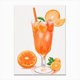 Aperol With Ice And Orange Watercolor Vertical Composition 58 Canvas Print