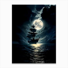 Ship In The Moonlight Canvas Print