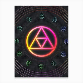 Neon Geometric Glyph in Pink and Yellow Circle Array on Black n.0477 Canvas Print