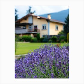 Lavender Flowers In Front Of A House Canvas Print