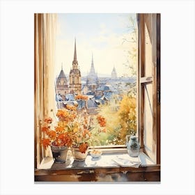 Window View Of Frankfurt Germany In Autumn Fall, Watercolour 4 Canvas Print