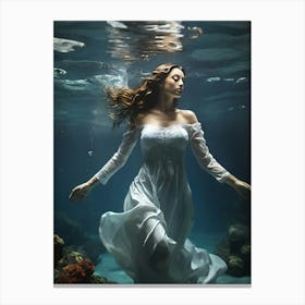 Underwater Woman In White Dress art print Canvas Print