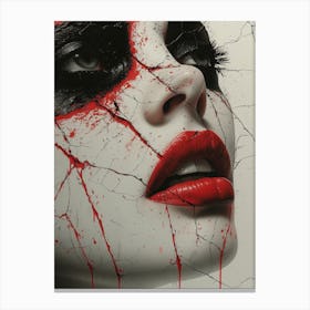 Cracked Realities: Red Ink Rendition Inspired by Chevrier and Gillen: Woman With Blood On Her Face Canvas Print