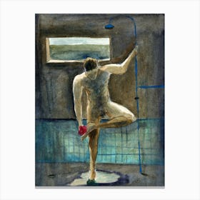 Male Nude Taking Shower - watercolor hand painted figurative man homoerotic Anton Maliar Canvas Print