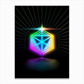 Neon Geometric Glyph in Candy Blue and Pink with Rainbow Sparkle on Black n.0133 Canvas Print