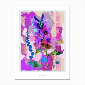 Delphinium 3 Neon Flower Collage Poster Canvas Print