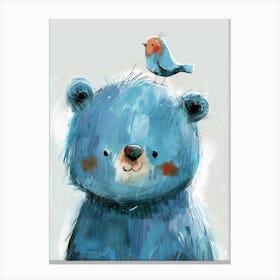 Small Joyful Bear With A Bird On Its Head 5 Canvas Print