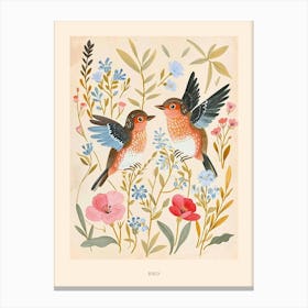 Folksy Floral Animal Drawing Bird 3 Poster Canvas Print