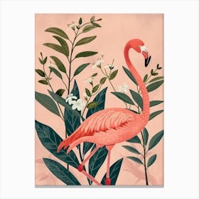 Andean Flamingo And Oleander Minimalist Illustration 1 Canvas Print